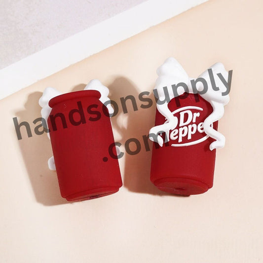 Cute Red Soda Drinking Can with Colorful Bow Silicone Focal Beads, 17*30MM, Assorted Colors, Random Mix