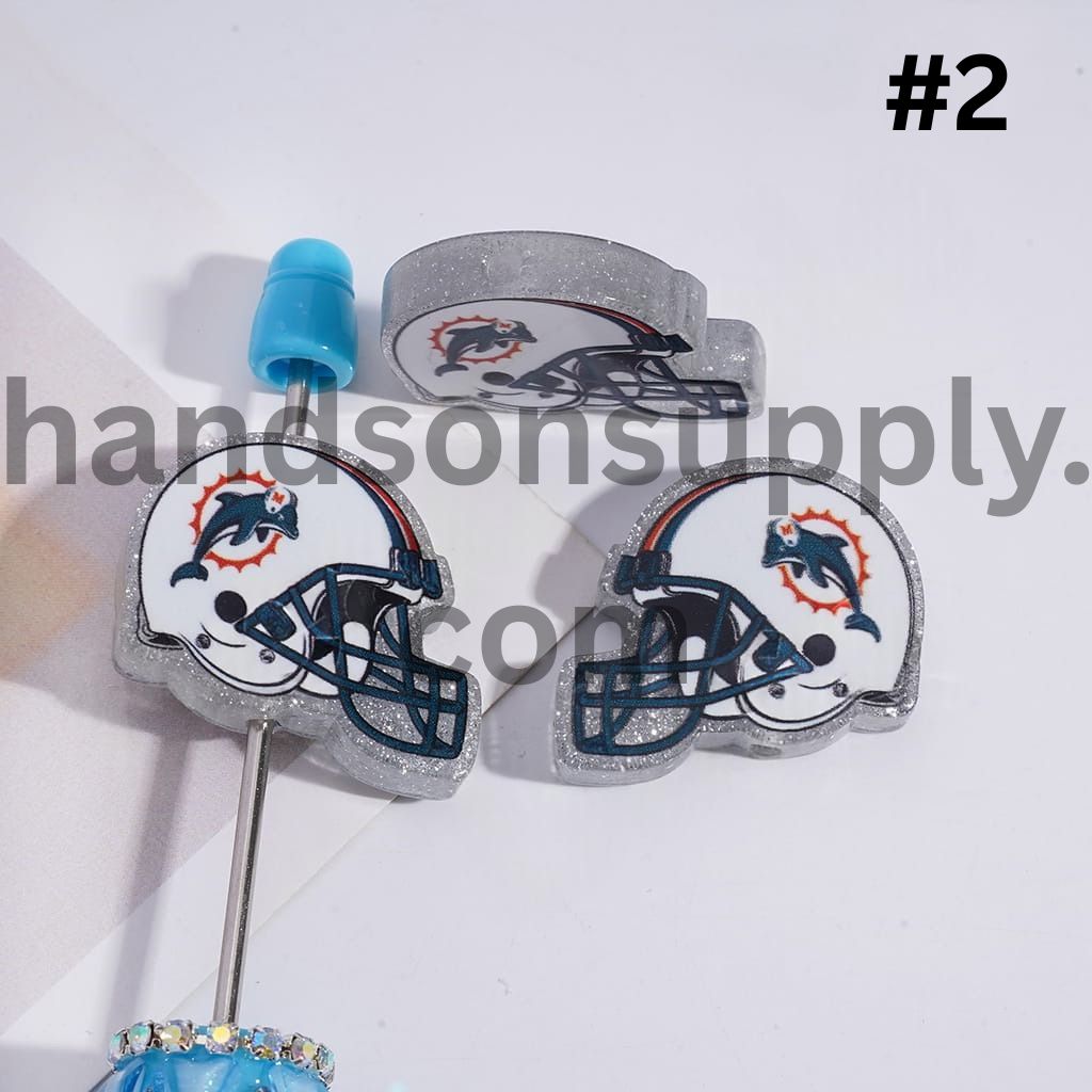 Silver Glitter USA American Football Helmet Shape Acrylic Beads 22*26MM