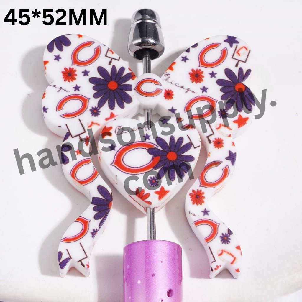 Chicago American Football Team Collection with Heart & Bowtie-Shaped Silicone Focal Beads, 45*52MM