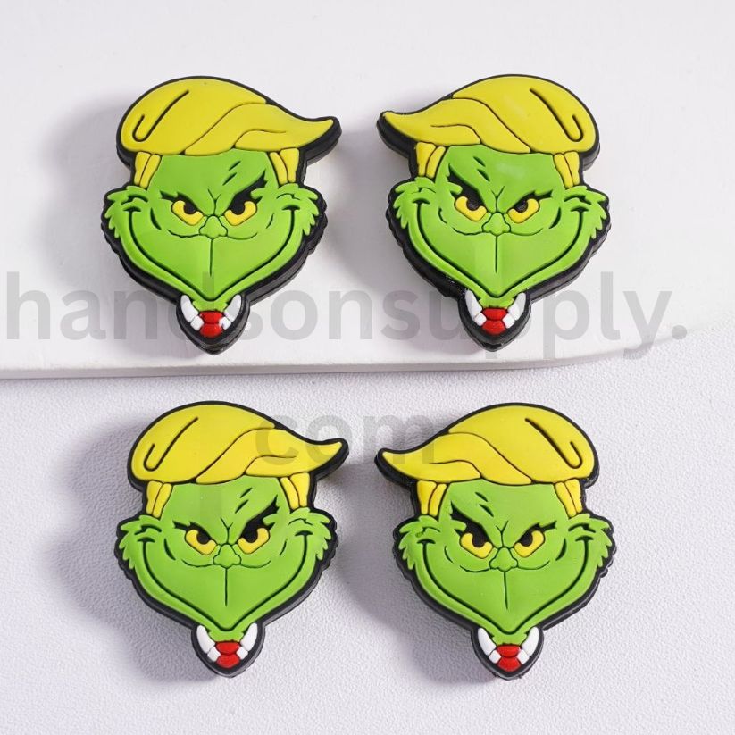 Grinchmas Mischief Green Monster with Santa Christmas Hat Silicone Focal Beads