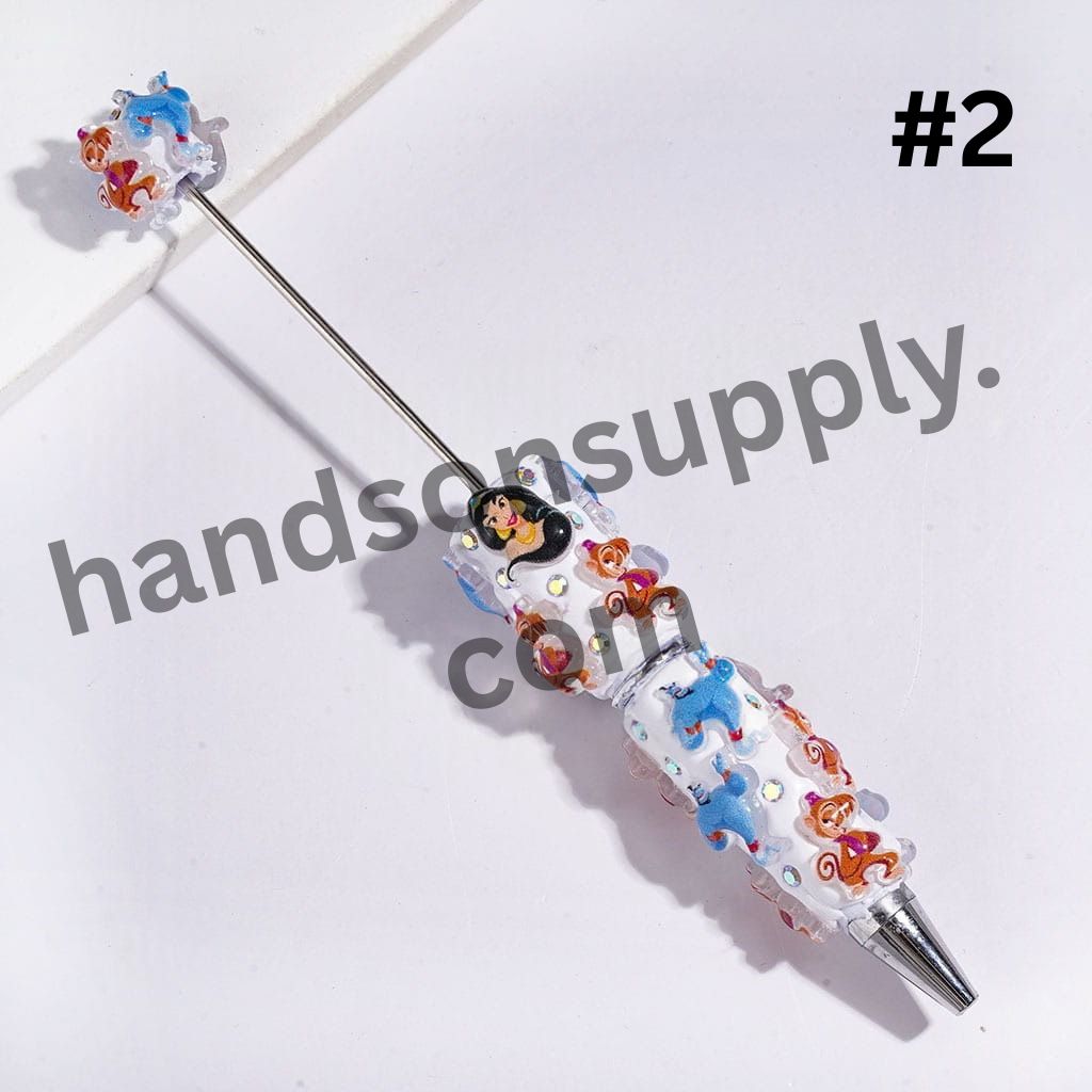 Princess Monkey Magic Lamp Fairy Tale Cartoon Character Beadable Pen with AB Rhinestones, Assorted Colors, Random Mix
