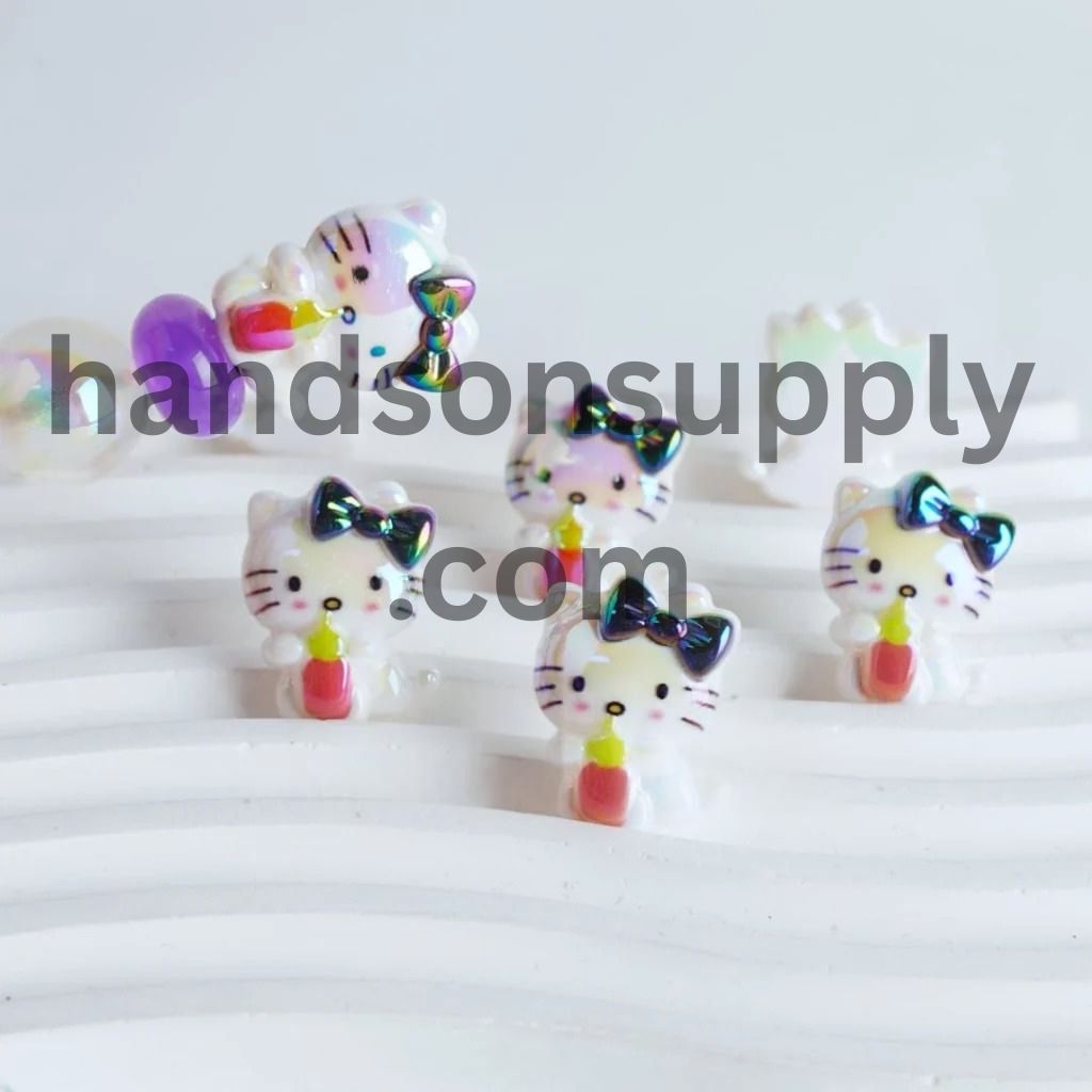 Cute Cat Character Holds a Bottle Adorable Character UV Coating Acrylic Beads, Around 20*25MM, Please Read the Description