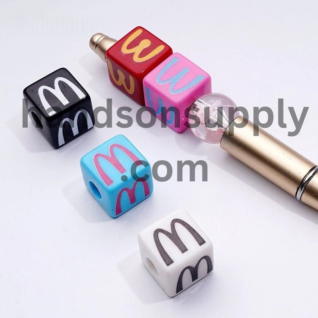 Multi-Color McDonal Series Square Cube Cute Acrylic Beads, Around 16MM
