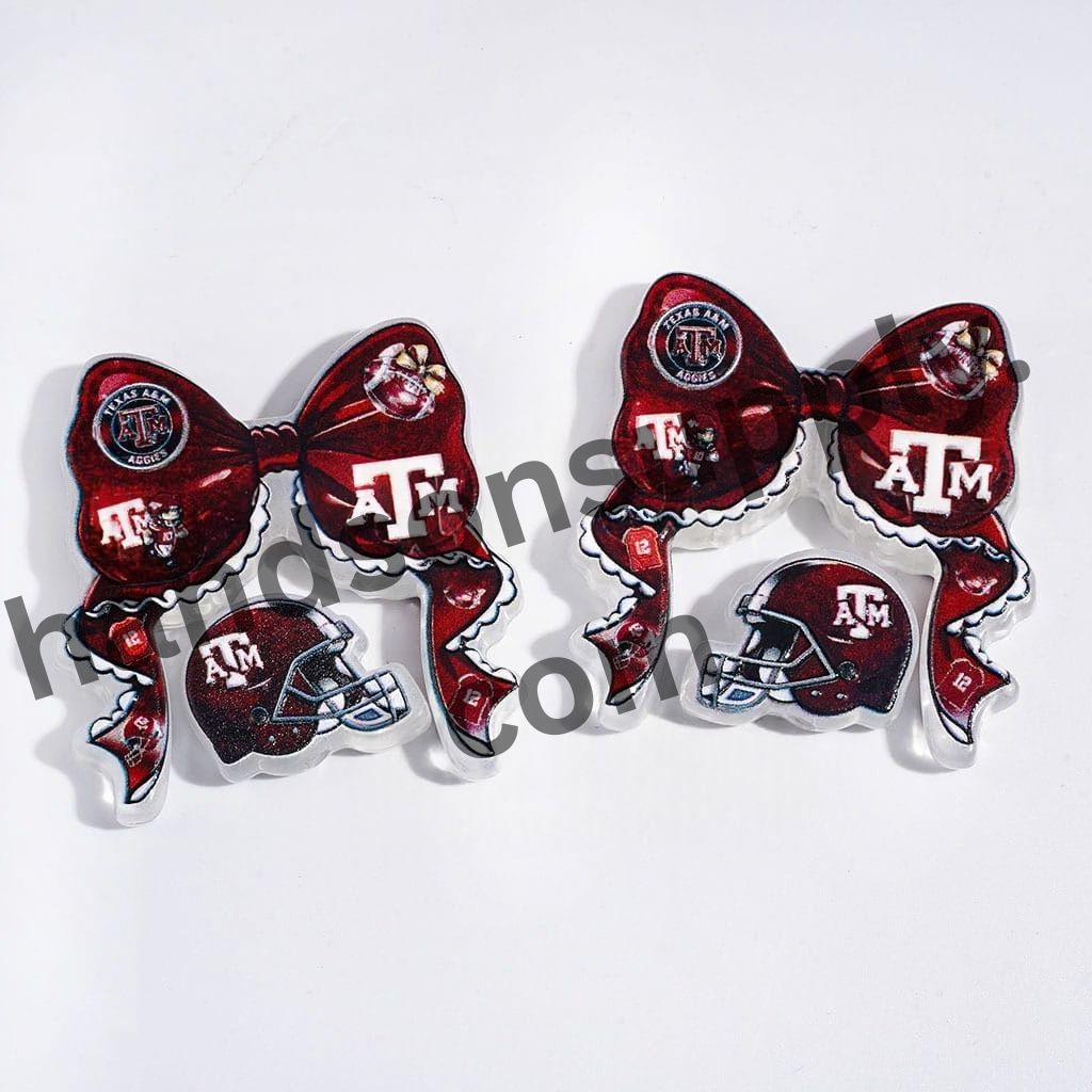 "ATM" American Football Team Design Printed Bowknot & Helmet Shaped Acrylic Beads Collection Set