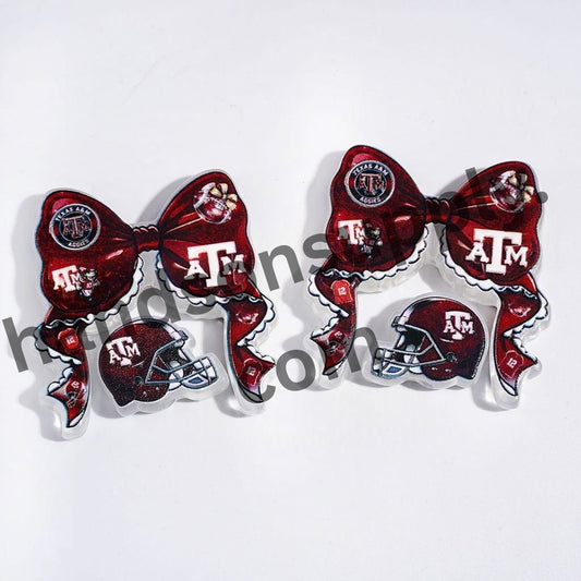 "ATM" American Football Team Design Printed Bowknot & Helmet Shaped Acrylic Beads Collection Set