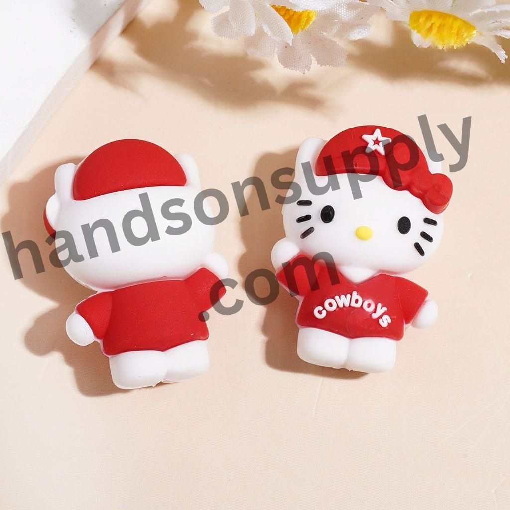Cute Cat Cowboy Characters Wearing American Football Cap with Star Silicone Focal Beads, 30MM, Assorted Colors, Random Mix