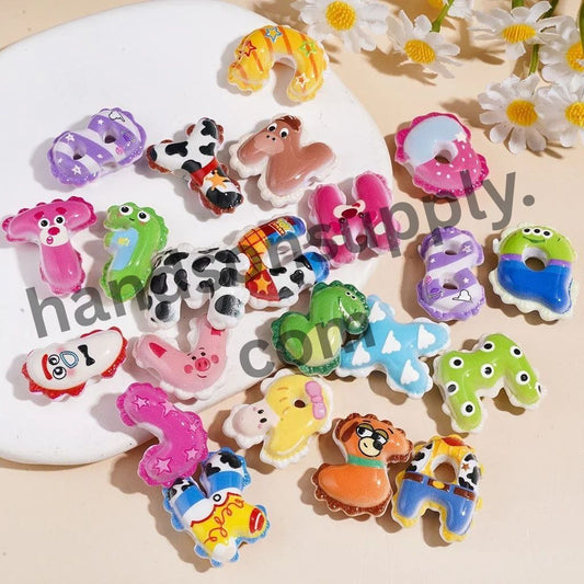 Cute Colorful Alphabet Letter & Toy Adventure Cartoon Character Acrylic Beads, Multi-Color Random Mix (The Hole is Horizontal, Not Vertical)