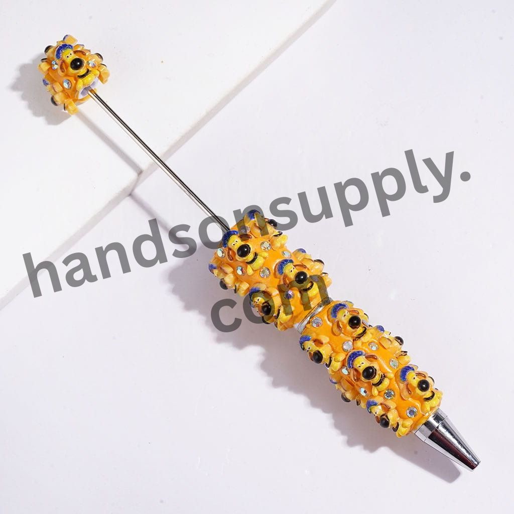 Cute Mountain Goat & Sheepdog Character Handmade Clay Beadable Pens, Animal Character Design, Black & Orange, Assorted Styles, Random Mix