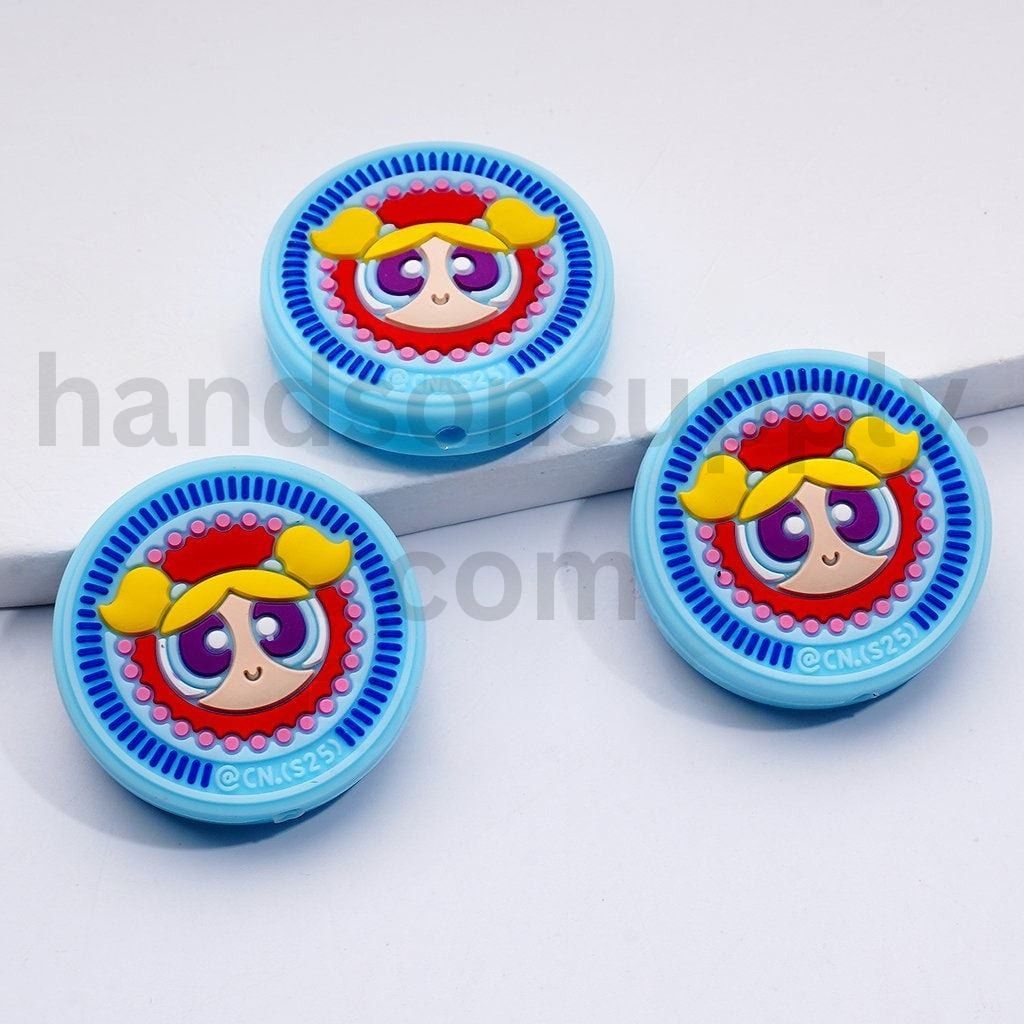 Cute Powerpuf Girls Blosso Bubbl Buttercu Round Silicone Focal Beads