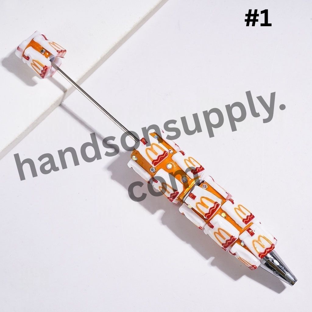 Fun Fast Food Bag with Sparkling AB Rhinestone, White, Orange & Light Brown Beadable Clay Pens