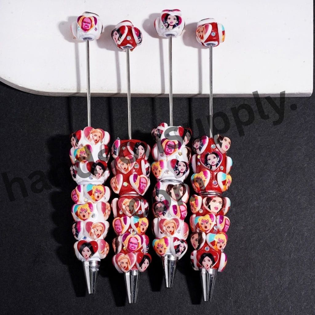 Charming Heart with Unique Expression Fashion Doll with Sparkling AB Rhinestones Beadable Clay Pens, Red and White Background