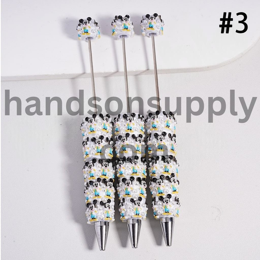 Girl Boy Mouse & Duck Series White Pearls Beadable Clay Pen, Random Mix