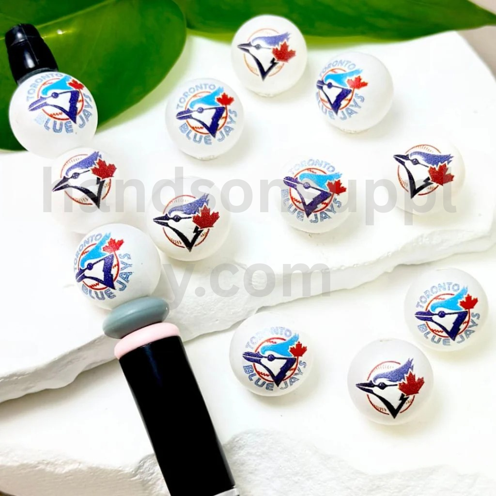 Toronto Blue Jays Baseball Theme 16MM Frosted White Round Acrylic Beads Random Mix