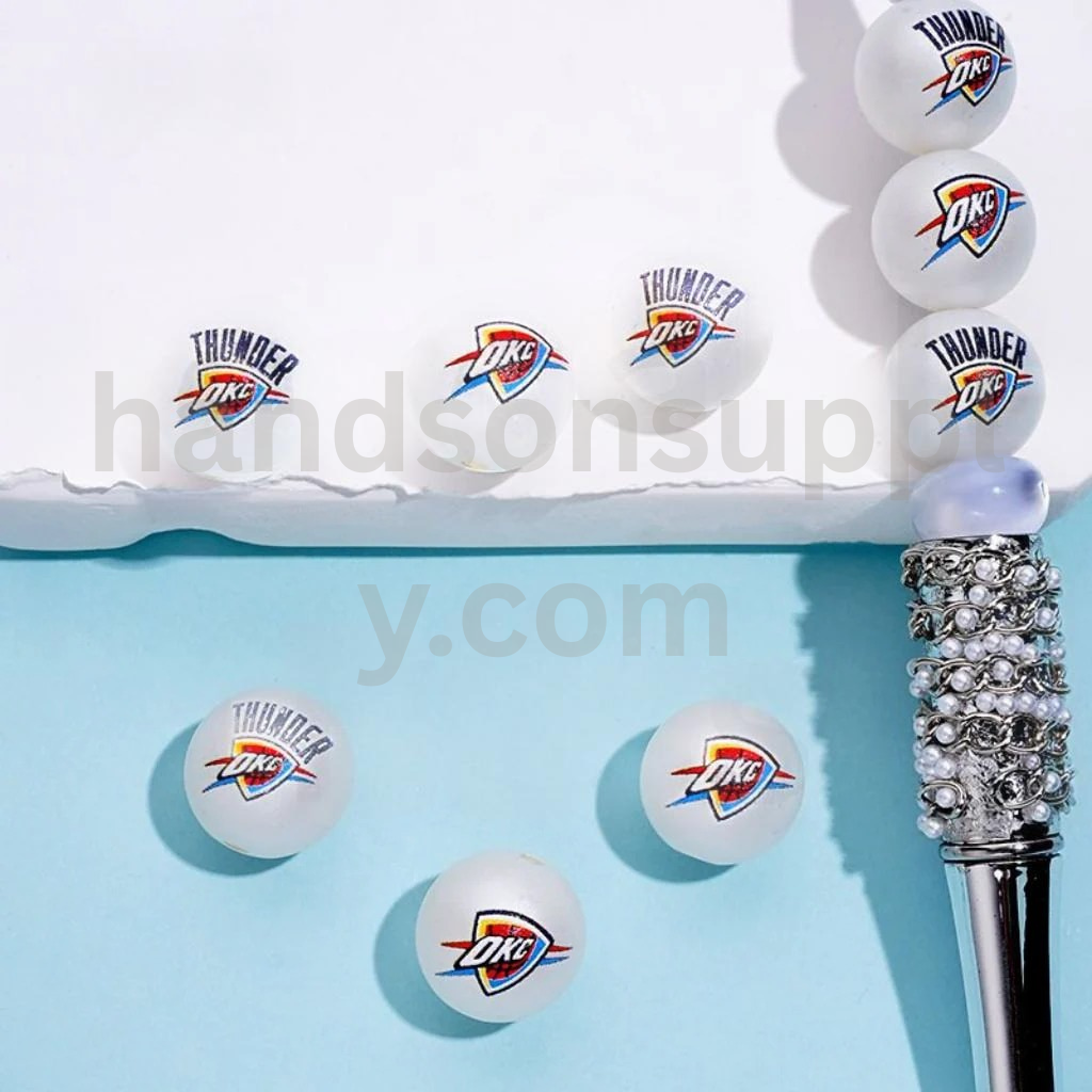 Oklahoma City Thund NB Sports Frosted Matt White Round USA Basketball Theme Acrylic Beads Random Mix 16MM