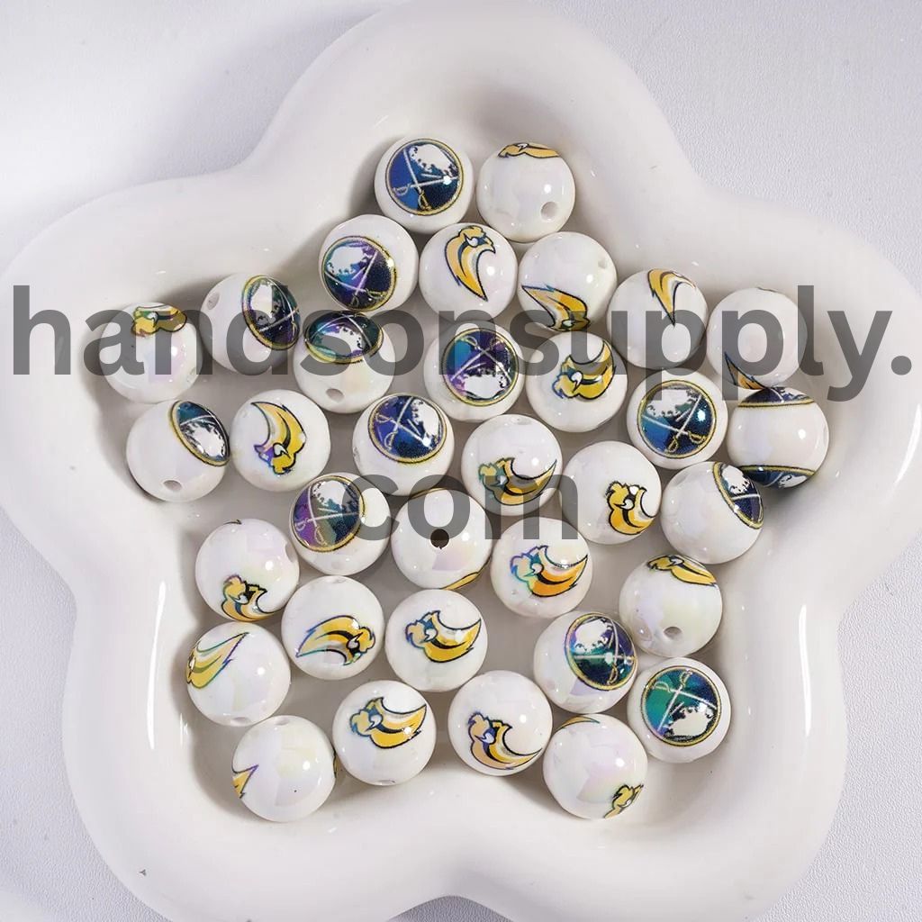 Round UV Coating Ice Hockey Team Pattern Acrylic Beads for Bracelets, 16MM