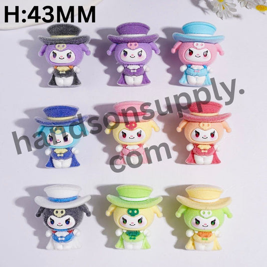 Whimsical Fluffy Evil Girl Cartoon Character with Magician Outfit oft PVC Rubber Beads, Height 43MM, Multi-Color, Random Mix