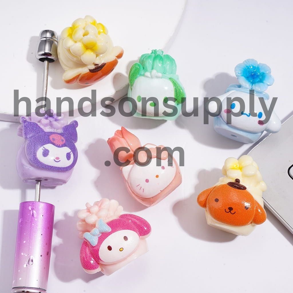 Cute Cartoon Character Flower Pot Series Acrylic Beads, Random Mix
