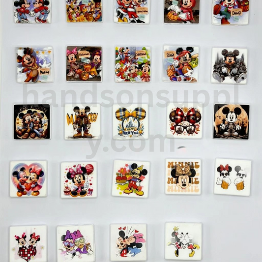 Cube Minnie and Mickey Style Cartoon Mouse Characters Silicone Focal Beads