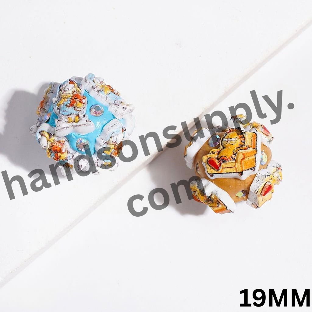 Adorable Lazy Cat & Friendly Pet Dog Designs with Sparkling AB Rhinestones Clay Beads, 19MM, Random Mix
