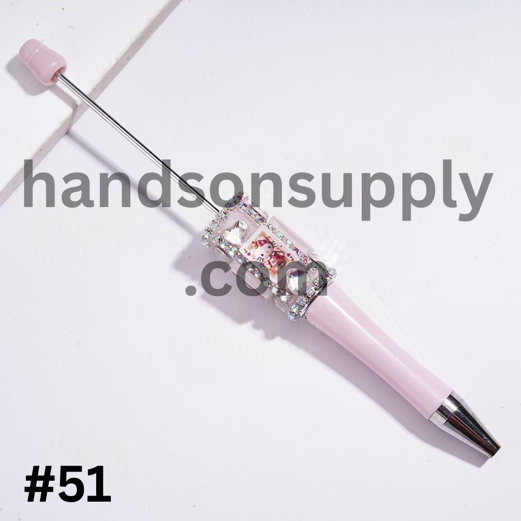 Cute Cat Character Poker-Themed Playing Card Design Beadable Pens with Clear Rhinestone Chains & Heart Crystals, Multi-Color