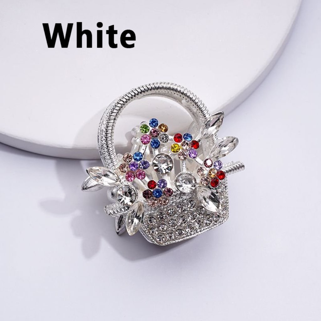 Glittering Silver Alloy Flower Basket Beads Adorned with Sparkling Multi-Color Rhinestones Approx. 37x37MM