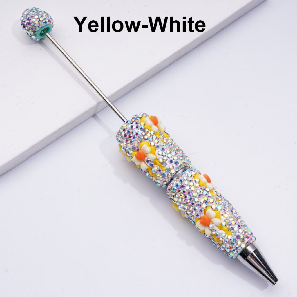 Beadable Clay Pens Decorated with Ribbon Bowknots & AB Rhinestones, Full Coverage, Random Mix