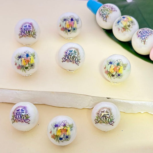 Not the Worst Mama White Round UV Finish Acrylic Beads, 16MM, Random Mix