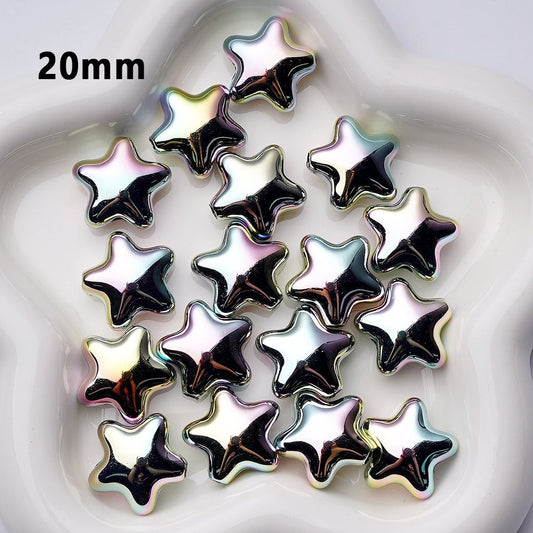 Galaxy Silver Star Beads – 20MM Iridescent Holographic Acrylic Embellishments for Crafts