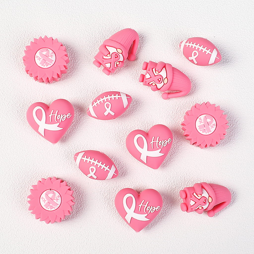 Silicone Focal Beads 3D Silk Ribbon Breast Cancer Awareness Pink Series