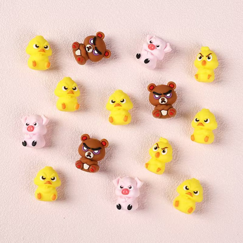 Cute Angry Bear Pig 3D Mini Duck Chicken Animal Silicone Focal Beads