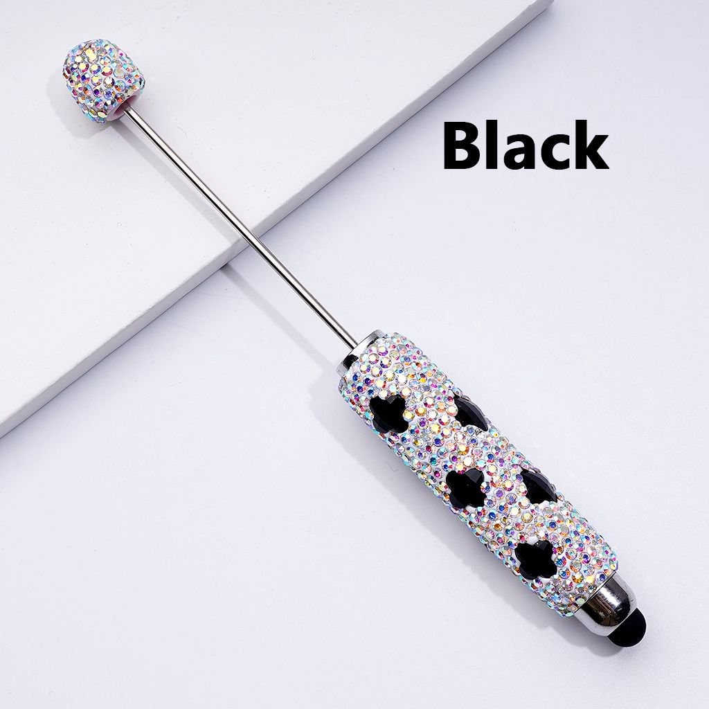Beadable Clay Stylus Pens Adorned with Vibrant Four-Petal Flowers & Dazzling AB Rhinestones