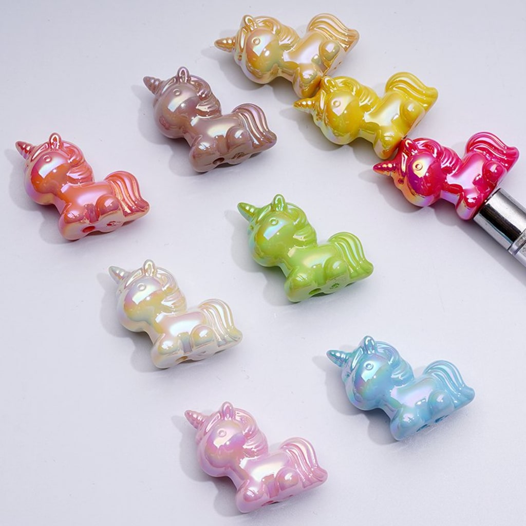 Glossy Unicorn Acrylic Beads with UV Coating – Mixed Assortment, 26x23MM
