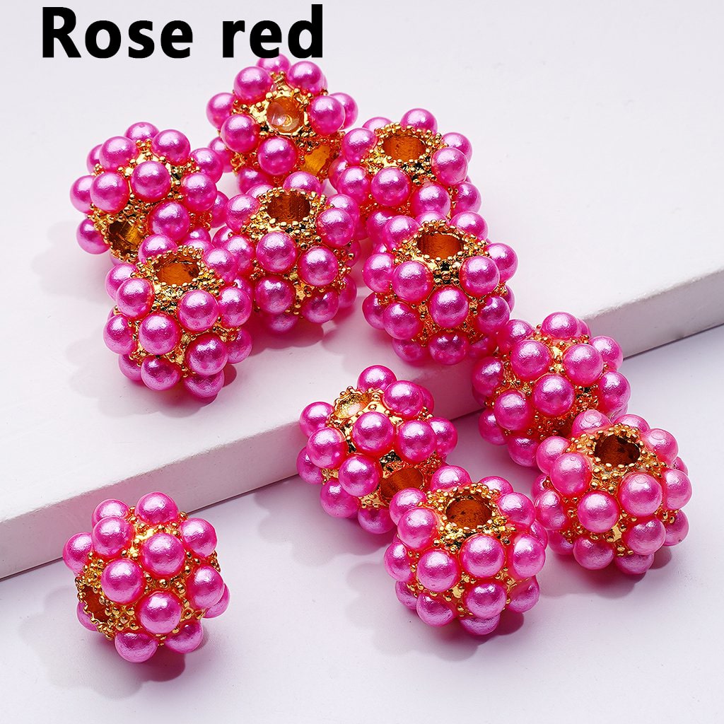 Silver & Gold Color Metal Beads Balls with Colorful Acrylic Pearls, Random Mix, 16MM