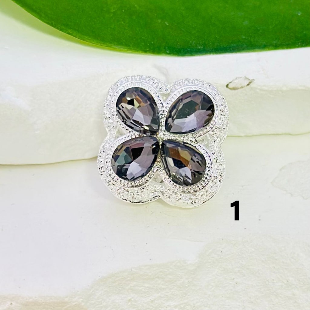 Fancy Exquisite Hollow Silver Alloy Four-Leaf Clover Beads with Colorful Shiny Rhinestones, Around 19*19mm