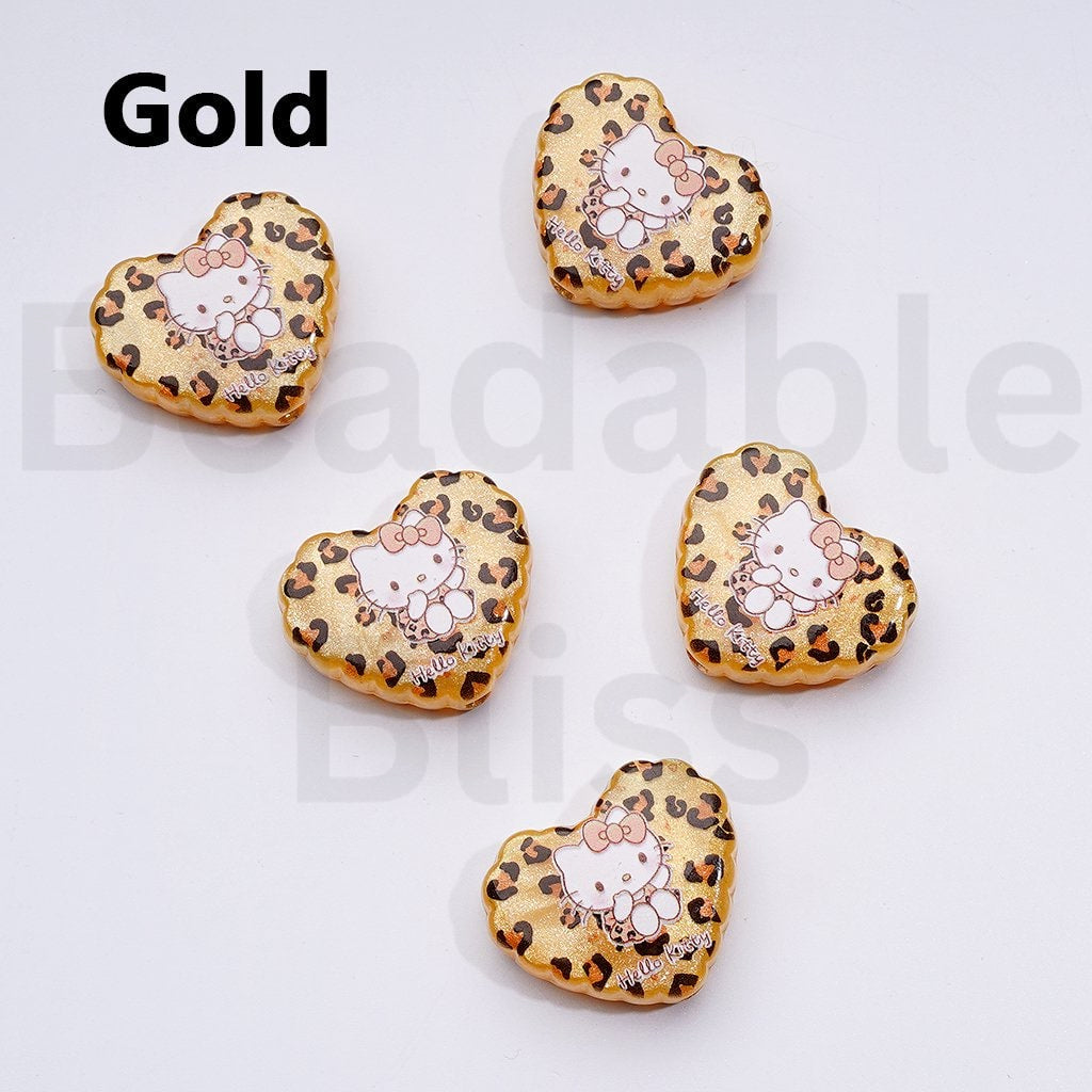 Vivid Cute Cat Adorable Character Heart Acrylic Beads, Around 26*22MM