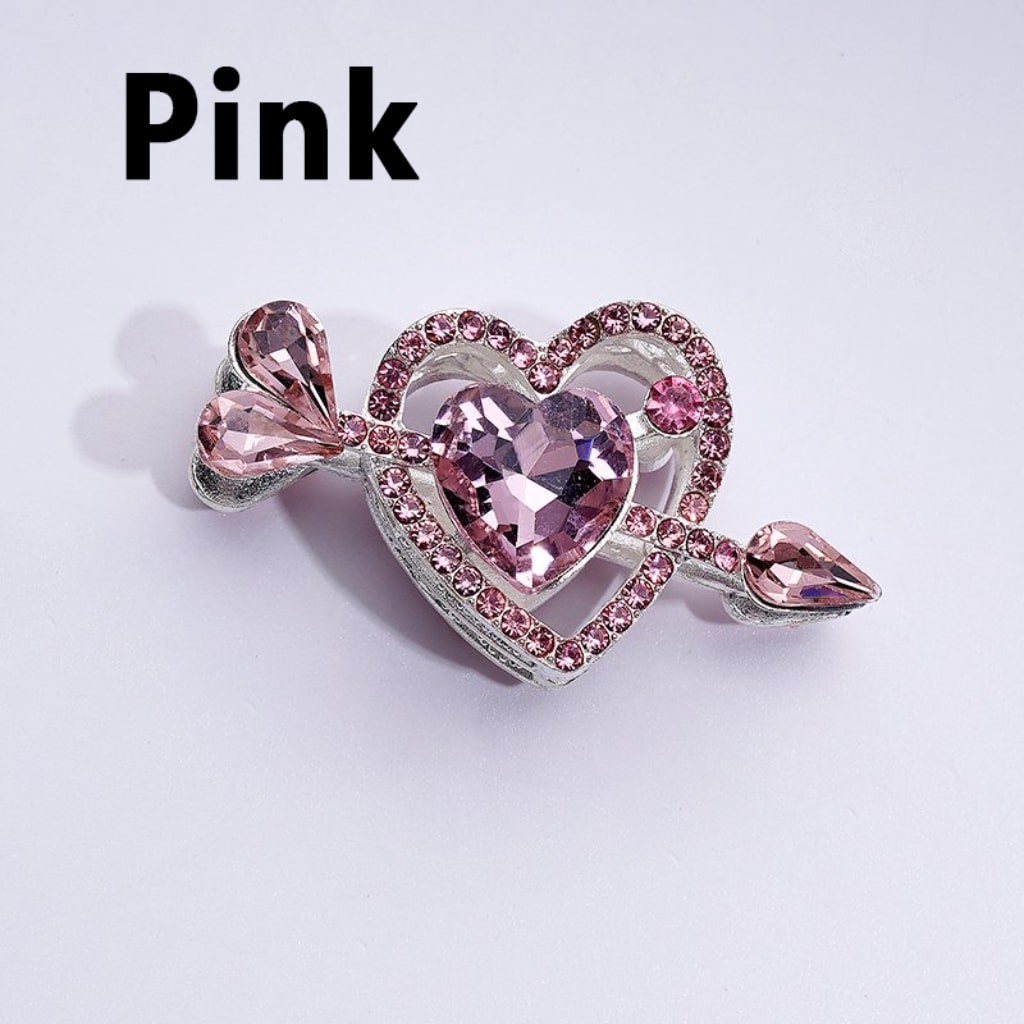 Elegant Silver Alloy Arrow Piercing a Heart Embellished with Vibrant Multi-Color Rhinestones & Beads Approx. 48x26MM