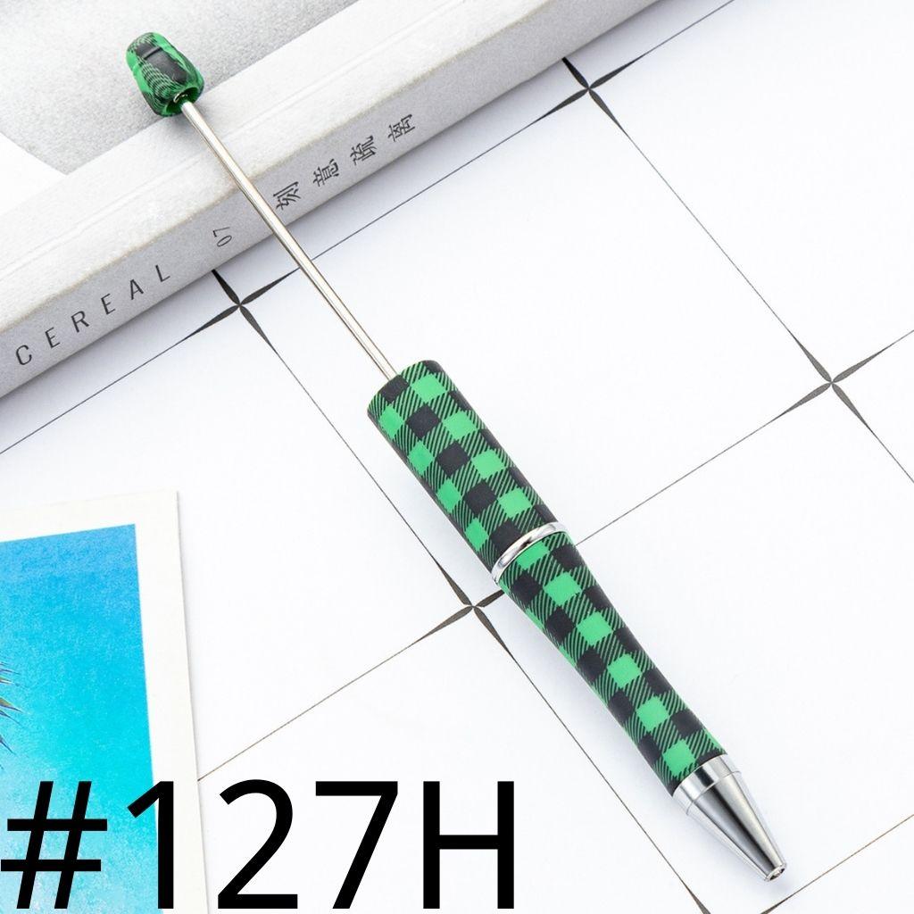 Checkered Plaid Green Black Printed Beadable Pens Number 127H