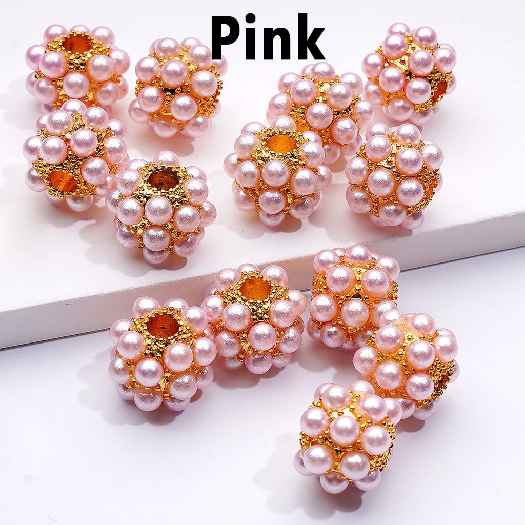 Silver & Gold Color Metal Beads Balls with Colorful Acrylic Pearls, Random Mix, 16MM