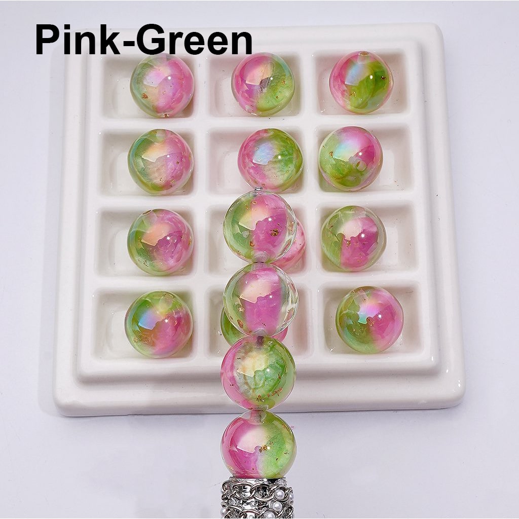 Double Color Resin Heart Beads with Gold Foil Clear Round Acrylic Design, Random Mix, 16MM