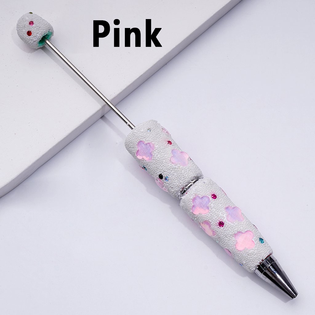 Vibrant Beadable Clover Pen – Jelly Colors with Sparkling Rhinestones & Mini Snow Balls