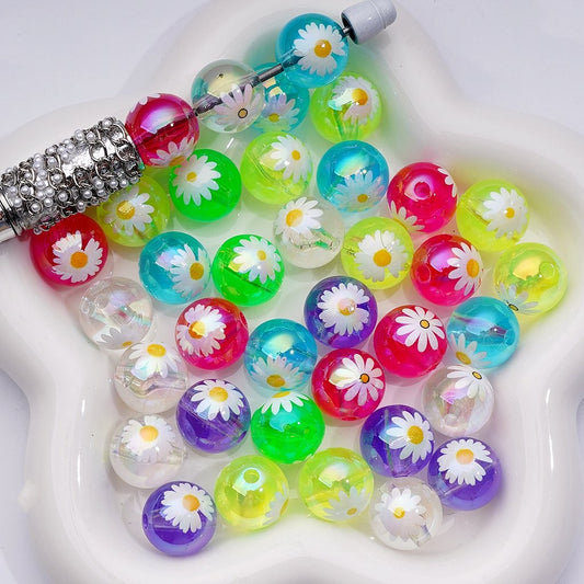 Glitter Heart Charms with White Edges Multi-Color Round Acrylic Beads Mix, 16MM