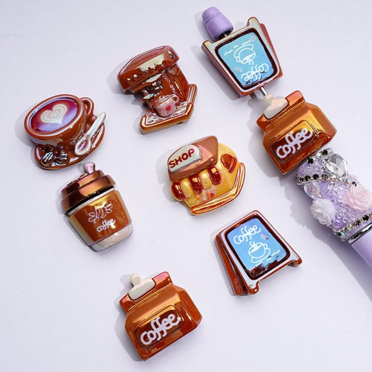 Coffee Series Acrylic Beads with UV Coating – Cup, Cake, and Bread Shop Designs, Random Mix