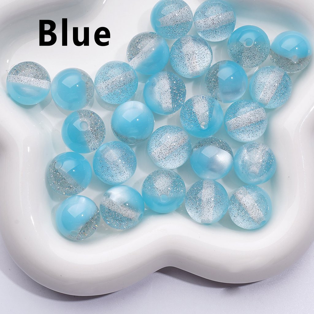 Multi-Color Cat Eye Style Acrylic Beads with Silver Glitter Inside, 16MM