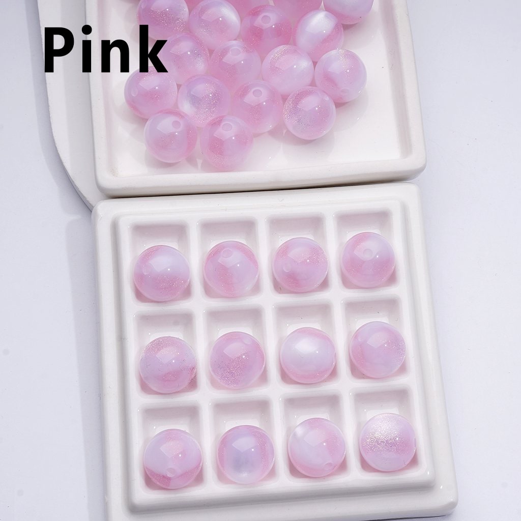 Trihedral Glitter Cat Eye Acrylic Beads – Color-Changing Round Design, 16MM