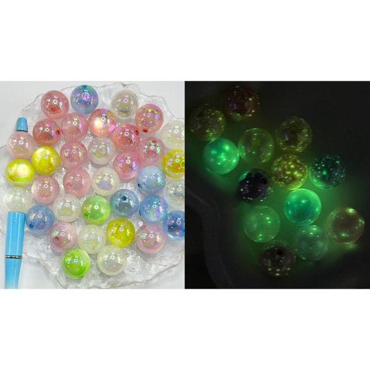 Round Cat Eye Style UV Finish Glittery Luminous Acrylic Beads, Random Mix, 20MM