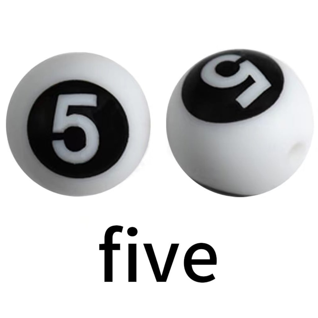 Round Numbers Printed Silicone Beads, Size 15mm