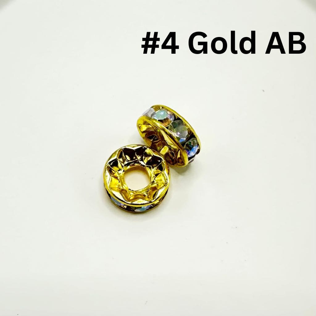 Round Metal Spacers Large Hole Spacer Beads with Rhinestones & Large Hole, Size 15mm