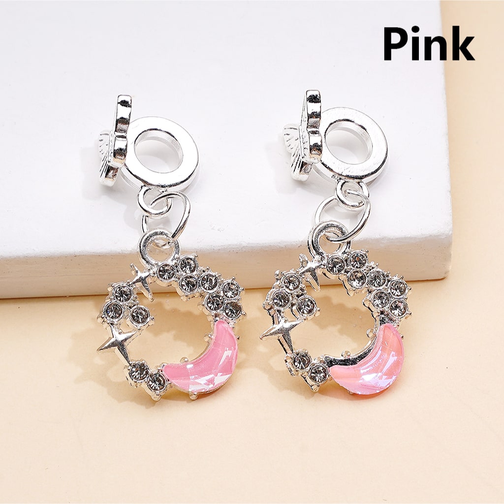 Dangle Butterfly & Crescent Moon Charms Silver Alloy Bail Beads Rhinestone Pendant Jewelry
