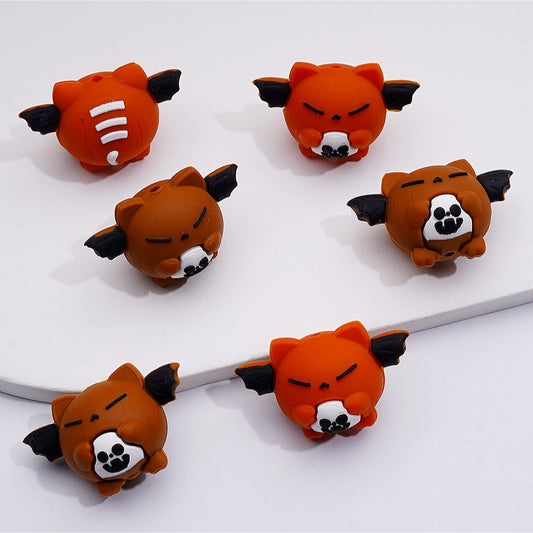Little White Ghost Held by 3D Cute Bat Halloween Silicone Focal Beads