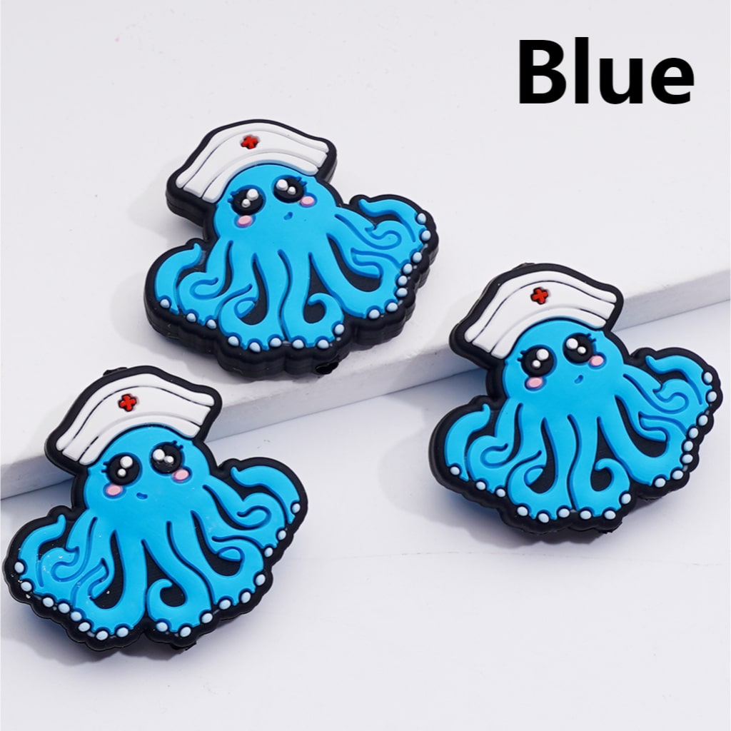 Nurse Hat Colorful Octopus Silicone Focal Beads